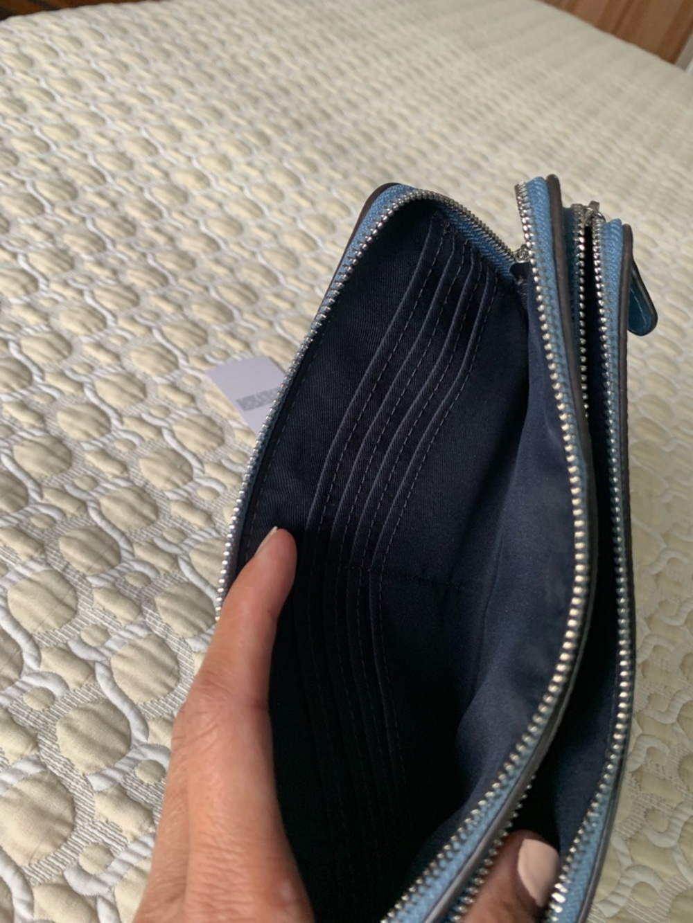 Coach Pebbled Leather Zip Wallet in Dusty Blue with Silver Logo - Picture 6 of 12